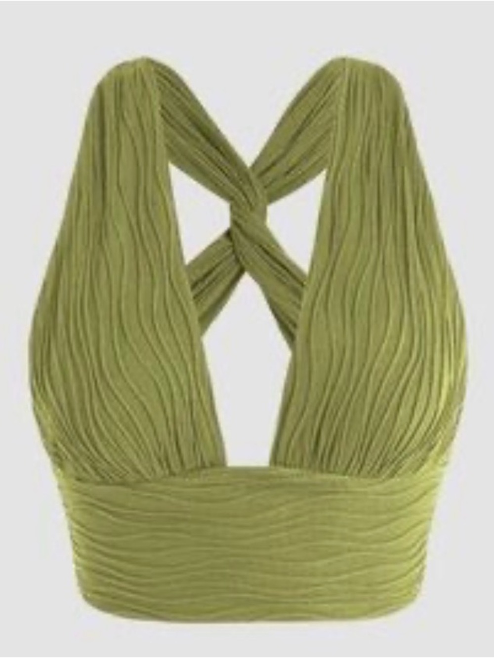 Cider Scenic Crop Top Green Textured Crisscross Halter